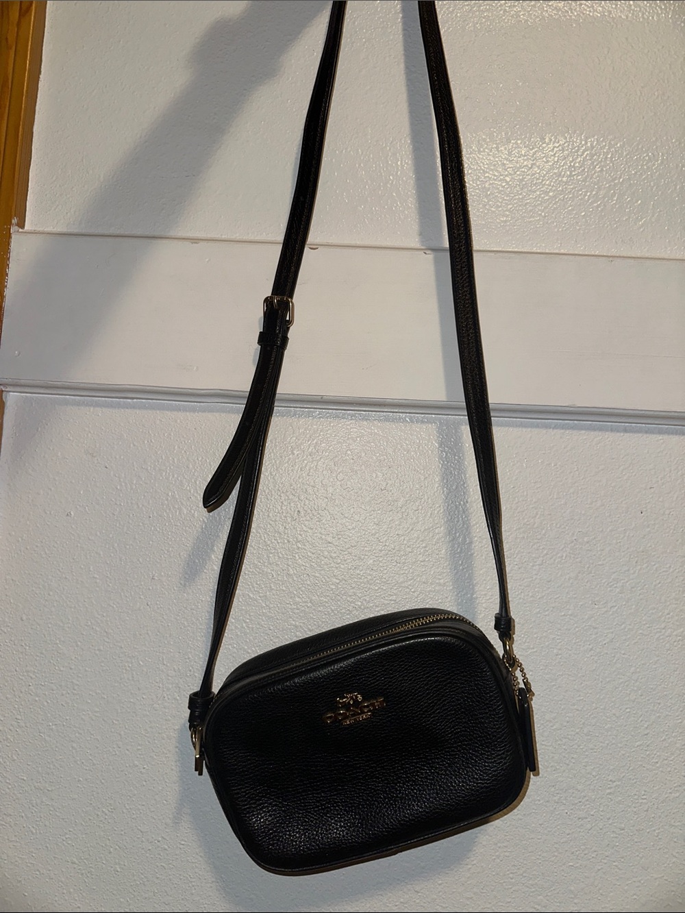 Coach Black Pebbled Leather Crossbody with Gold Hardware